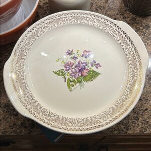 Vintage Cunningham & Pickett Spring Violet Handled Dessert Cake Plate